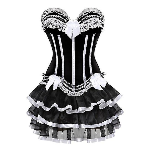 Naisten seksikkäät korsetit Overbust-korsetti ja hame setti Tutu Corselet S-6xl Black White 2XL