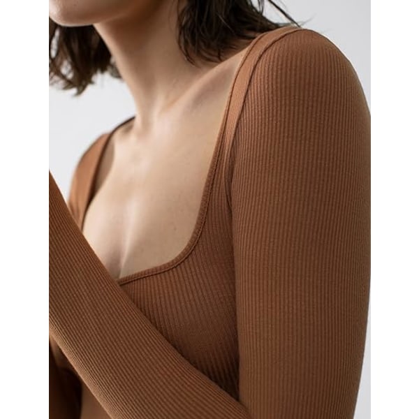Kvinders firkantet hals langærmet maxikjole blød lounge ribstrikket bodycon kjole til kvinder karamel XS Caramel xs