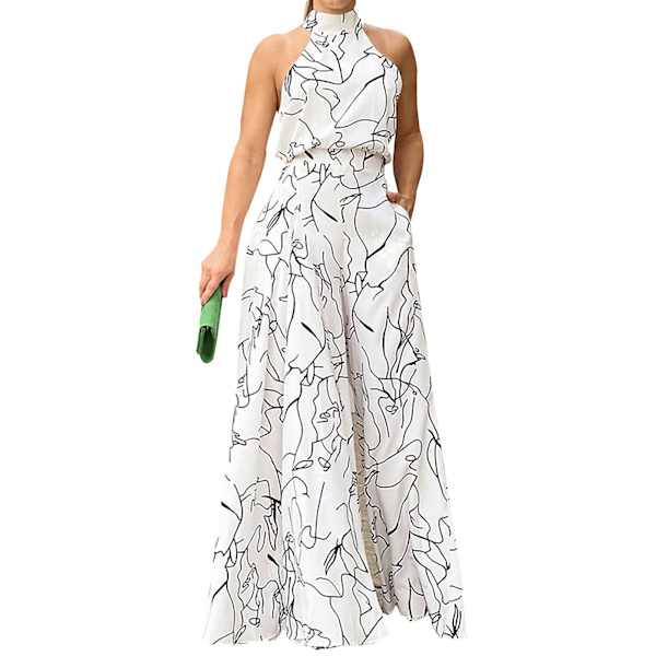 Eleganta jumpsuits för damer, vida ben, långa byxor med ärmlös topp för vardag, klubb, fest, bal, hemkomst White S