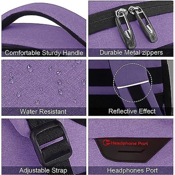 Kannettavan tietokoneen reppu, liikematka varkaudenesto ohut kestävä kannettavan tietokoneen reppu USB-latausportilla, vettähylkivä college-tietokonelaukku naisille ja miehille F purple