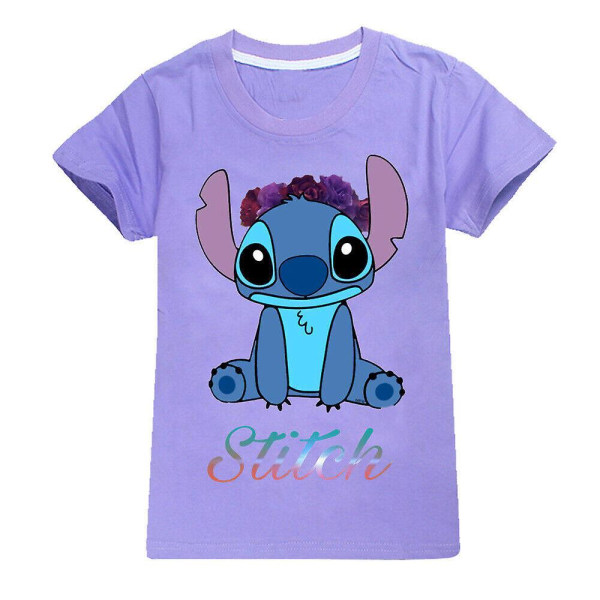Disney Lilo & Stitch Pojkar Flickor Söta T-shirts T-shirts Tröjor Rund hals Kortärmade sommartröjor Ungdomar 7-14 år Purple 7-8Years