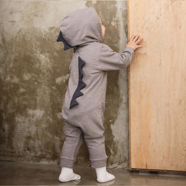 Småbarn Barn Dinosaurie Huvtröja Overall Pyjamas Långärmad Jumpsuit Sovkläder Grey 3 Months