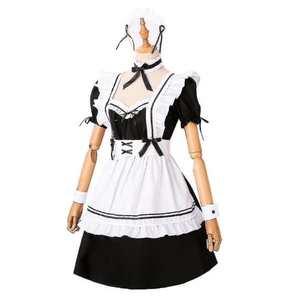 Maid Anime Cosplay Party Maskeraddräkt Kostym Kvinnor Fransk Förkläde Kläder Set Sailor School JK Kläder XL
