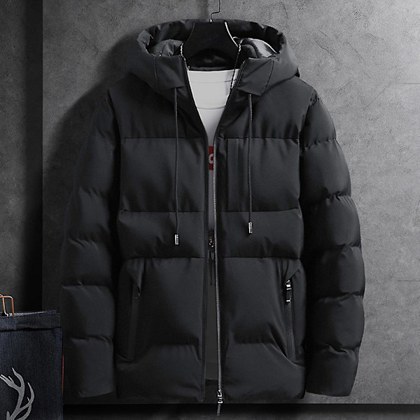 Ensfarvet bomuldsforet herrejakke, fortykket vindtæt varm top til vinter Dark Grey 4XL