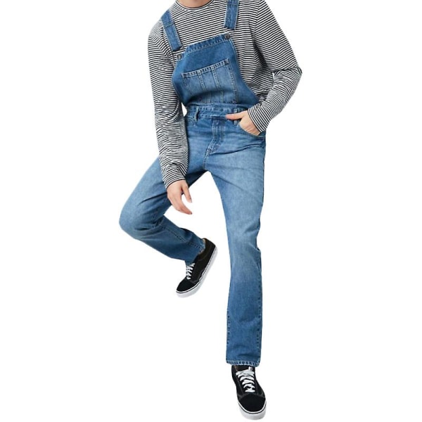 Lös jeansoverall för herr Haklapp Hängslen Byxor Dungarees Jean Jumpsuits Dark Blue XL