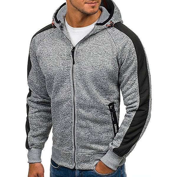 Herre Colorblock Langermet Hettegenser Sport Fritid Glidelås Hettejakke Yttertøy Med Lommer Dark Grey 3XL