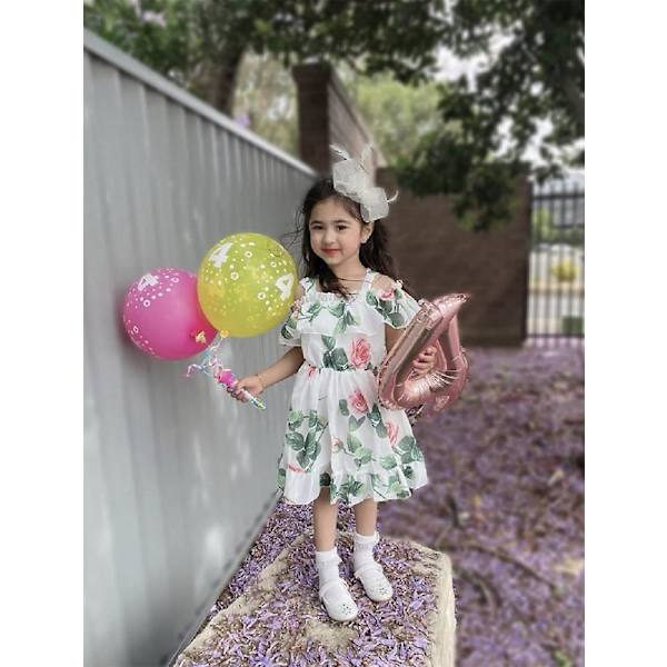 Sommarklänning för små flickor med blommönster, off shoulder-kjol, chiffong prinsessklänningar, hängselklänning för små flickor White 18 24 Months