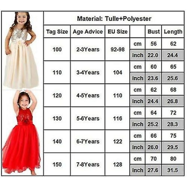 Børn Piger Prinsesse Paillet Kjole Fest Bryllup Brudepige Tutu Kjoler Grey 6-7 Years