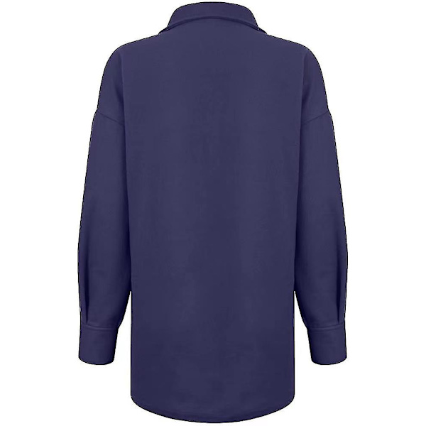 Lös Passform Damjacka Knäppning Polar Fleece Ytterkläder Kappa Med Fickor Blue M