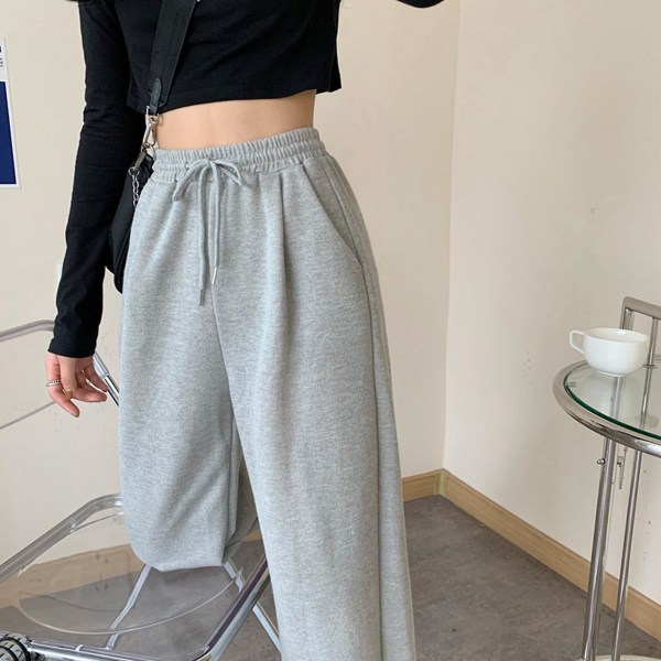 Kvinna med hög midja Baggy träningsbyxor Mångsidiga byxor med fickor som är lämpliga för shopping Gray 2XL