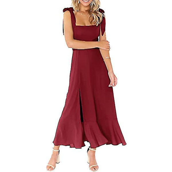 Eleganta Tärnklänningar för Kvinnor, Fyrkantig Halsringning, Delad Midi Formell Klänning Red M