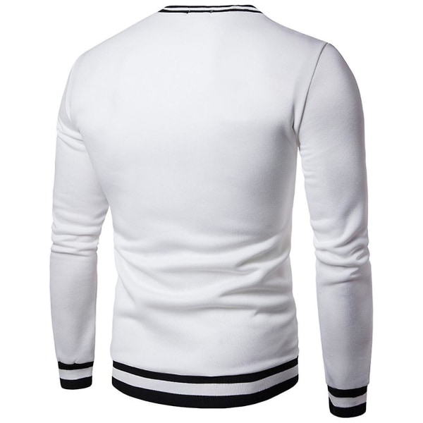 Herre Colorblock V-hals Langærmet Sweatshirt Casual Slim Fit Pullover Jumper Toppe White 3XL