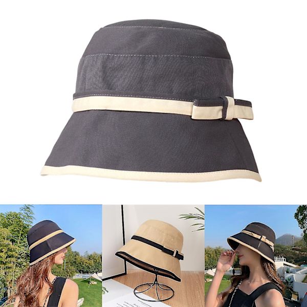 Vår sommar solhatt dam båge elegant färgmatchning solhatt mode fiskare hatt kvinnor, vit Grey