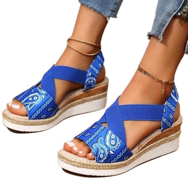 Naisten Juhla Espadrillokset Sandaalit Naiset Kävely Hengittävät Kiilasandaalit Rento Platform Retro Kengät Blue EU 35.5