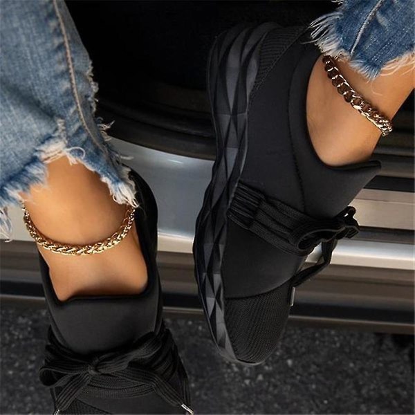 Dame Åndbare Snøresko Sneakers Sport Løbesko Black 37