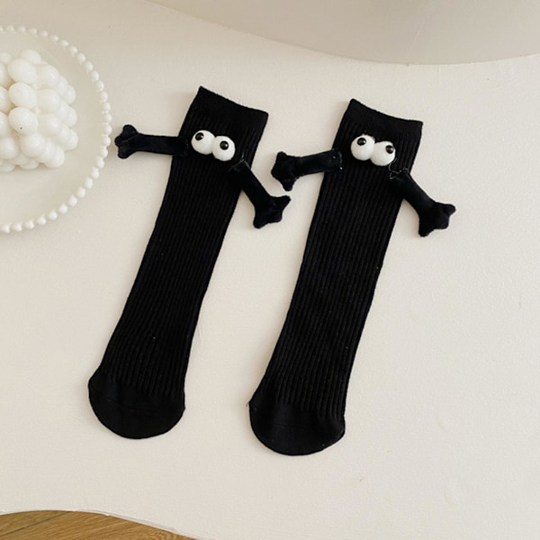 Hånd i Hånd Sokker Til Par Søde Kawaii Par 3D Dukke Sokker Til Sport Og Hverdagsbrug Black