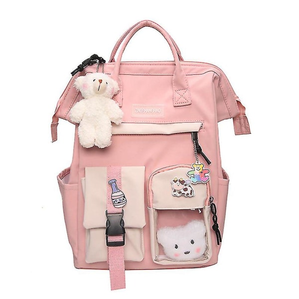 Ryggsäck för Kvinnor Tonåringar Flickor Kawaii Söt Björn College Studenter Rese Casual Skolväska Pink