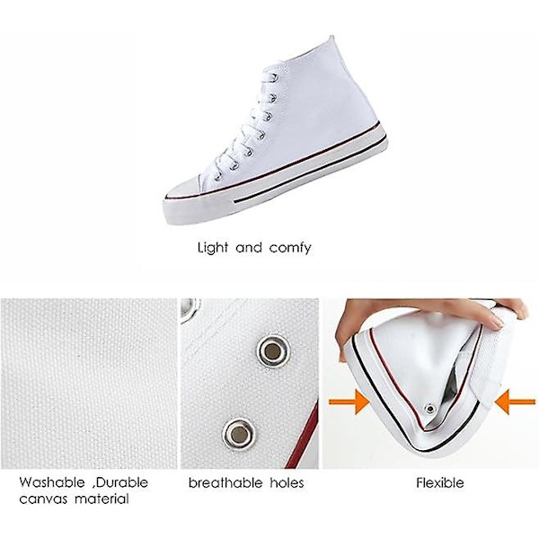 Herr- och damcanvas sportskor, höga snörskor casual promenadskor white 43