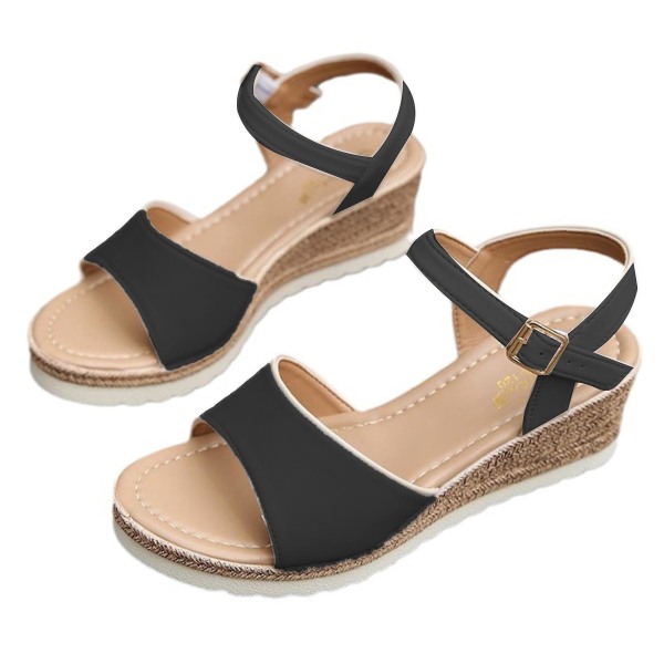 Sommar Kilklackssandaler för Kvinnor Tjock Sula Halkfria Vardagssandaler för Bröllop Hemkomst Strand Black 36