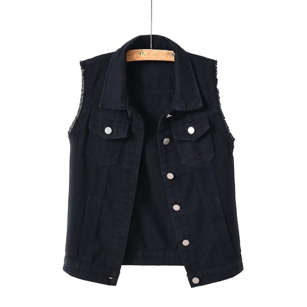 Dame Vår- og Høstjakker Ensfarget Ermeløs Denimjakke Yttertøy Black XL