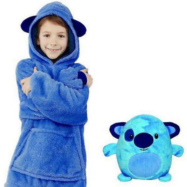Filt Sweatshirt Huggle Pets Hoodie Plysch filt Mjuk varm barnrockskudde blue