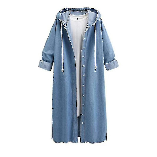 Dam Baggy Denimjackor Långärmad Dragsko Trenchcoat Höst Hoodies Overcoats Light Blue M