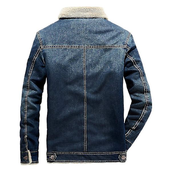 Herr Vinter Jeansjacka Slim Fit Fleece Fritidsjacka Slag Tjock Varm Ytterkläder Blue L
