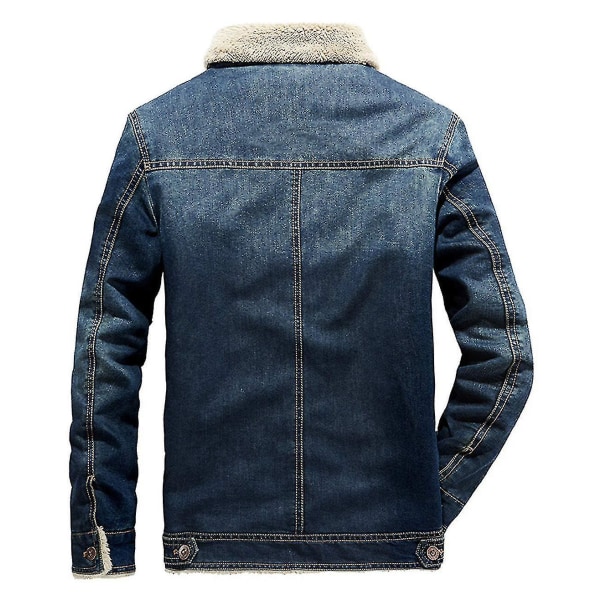 Herre Vinter Denimjakke Slim Fit Fleece Fritidsjakke Revers Tykk Varm Yttertøy Blue L