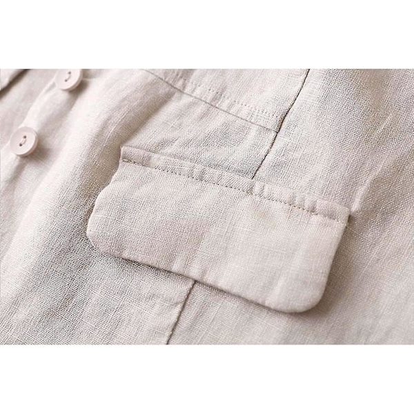 Dam Bomull Linne Väst Ledig Lös V-ringad Ärmlös Väst Jacka Beige XL