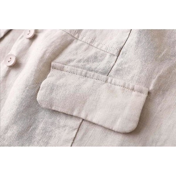 Dame Bomuld Hør Vest Afslappet Løs V-Hals Ærmeløs Vest Jakke Beige 2XL