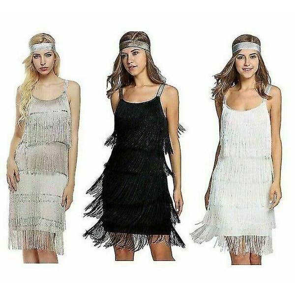 Great Gatsby Flapper Klänning 1920-tals Party Vintage Tofs Dam Fringed Klänningar Black M