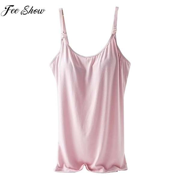 Gravide Kvinner Ammeundertøy Camisole Maternity Justerbare Stropper Innebygd Pad Vest Topp Underskjorte Loungewear White M