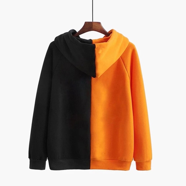 Græskaransigt Hættetrøje Halloween Sort Og Orange Farveblok Hættetrøje Sweatshirt L