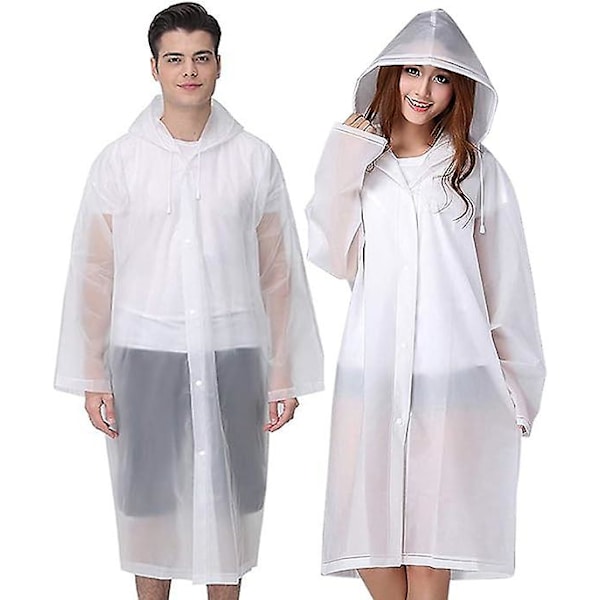 Genanvendelig regnfrakke til voksne, unisex nødregnfrakke, regnfrakke med hætte og snøre white XL