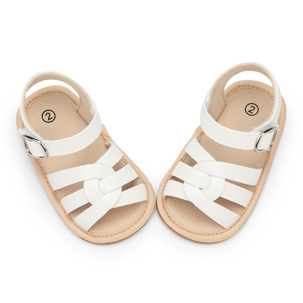 Babysko Spædbarnssandaler Læder Gummi Flade Skridsikre Bløde Såler Småbørn Pige Dreng Første Gåsko Krybbesko Størrelse 0-18M White 0-6 Months