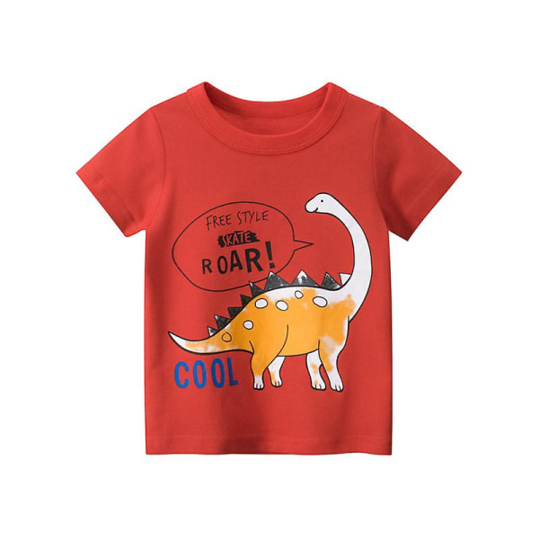 T-shirt med dinosauriemotiv för pojkar 2023, ny sommar-t-shirt med tecknat motiv, barnkläder, mode för barn, kortärmad bomullströja Red 90