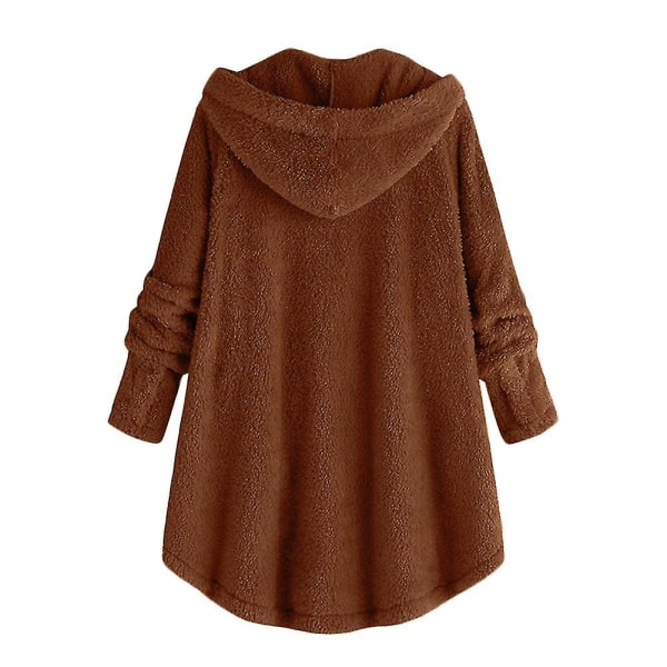Mile Dame Oversized Sherpa Jakke Med Lommer Rutete Fleece Hettegenser Vinter Yttertøy Brown L