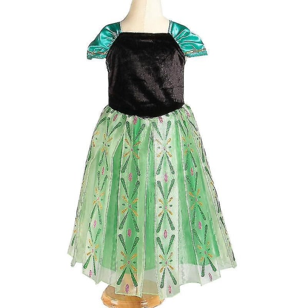 Anna Princess Dress Cosplay Costume Girls Blommig Anembroidery Shoulderless Green Dress 110