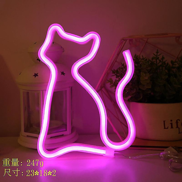 LED Neon Lys Veggkunst Skilt Soveromsdekor Regnbue Hengende Nattlampe Hjemmefest Høytidsdekor Julegave Cat