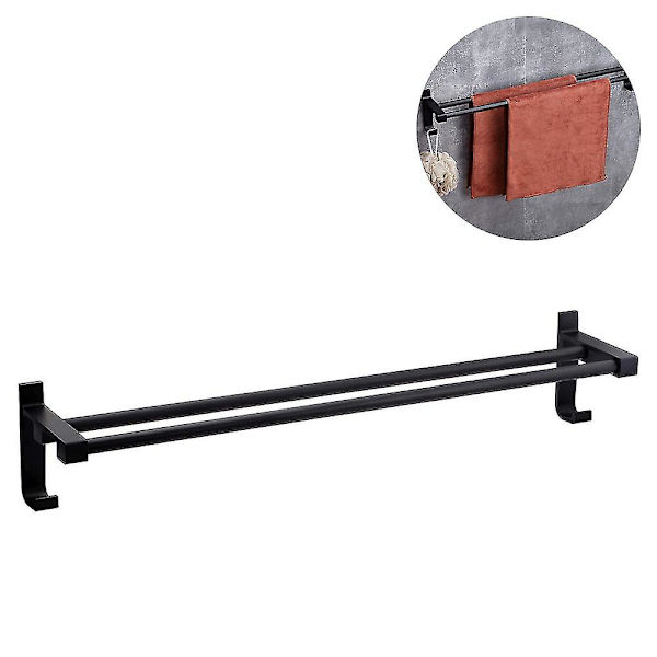 Perforeret Frit Håndklædestativ Aluminium Badeværelse Toilet Dobbelt Håndklæde Black 60cm