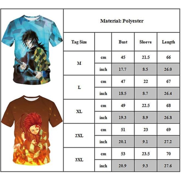 Demon Slayer Anime Tryck Dam Herr T-shirts Sommar Casual Kortärmad Tee Toppar Fans Gåvor D 3XL