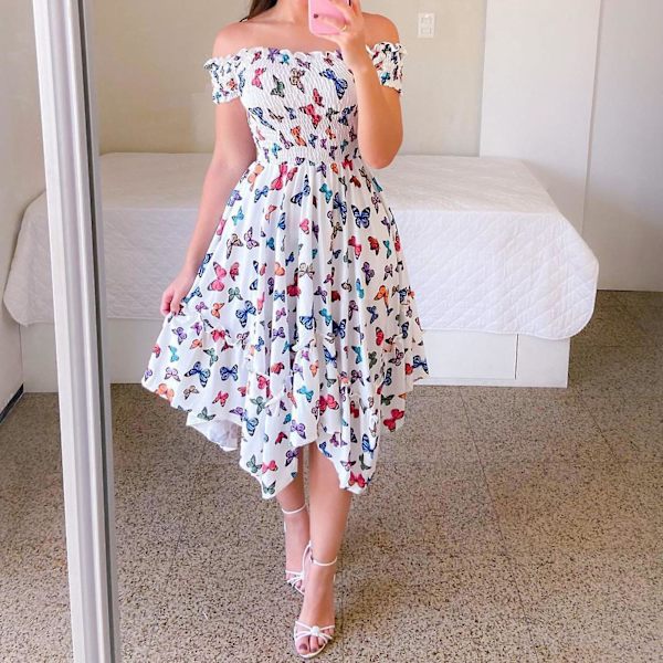 Dame Blomsterprint Off Shoulder Kjole Elegant Stropløs Maxikjole Til Strandbrug Violet M