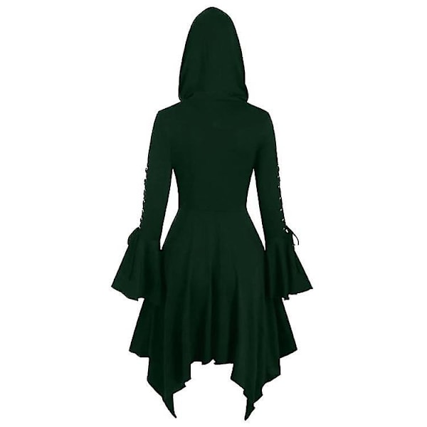 Gothic Cape-kappa för damer med huva, oregelbunden jacka med lång ärm Green XL