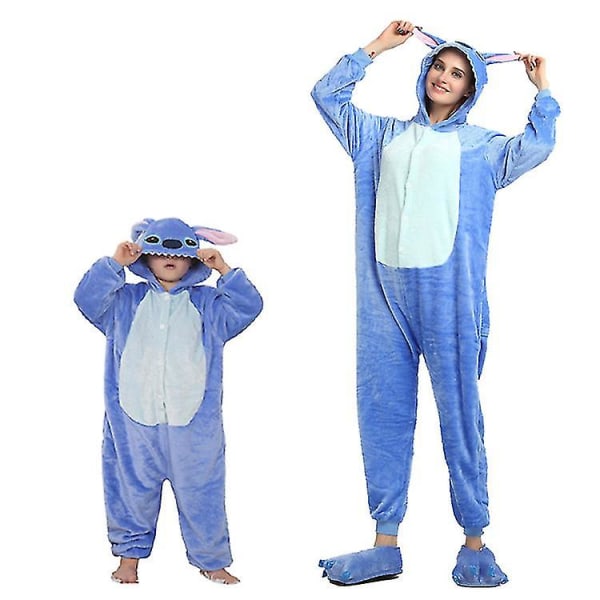 Stitch Blå Rosa Barn Onesize Fancy Dress Kostym Hoodies Pyjamas Blue 90CM-100CM