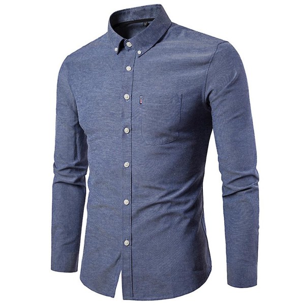 Miesten yksivärinen, virallinen, napillinen, pitkähihainen, business-paita, slim fit -paita, vapaa-ajan yläosa taskulla Grey M