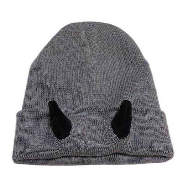 Demon Horns Shape Knit Hat Vindtät Värmande Stickad Mössa För Cykling Promenader Gray Black