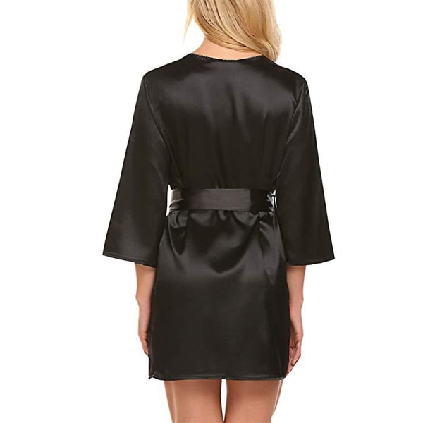 Sexede Kvinder Langærmet Åben Front Badekåber Med Bælte Sovetøj Natkjole Black 2XL