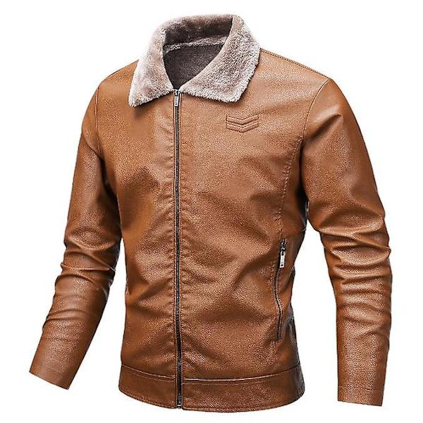 Høst- og vinterfleeceforet tykk skinnjakke for menn, motorsykkel-skinnjakke for menn, skinnjakke for menn XL
