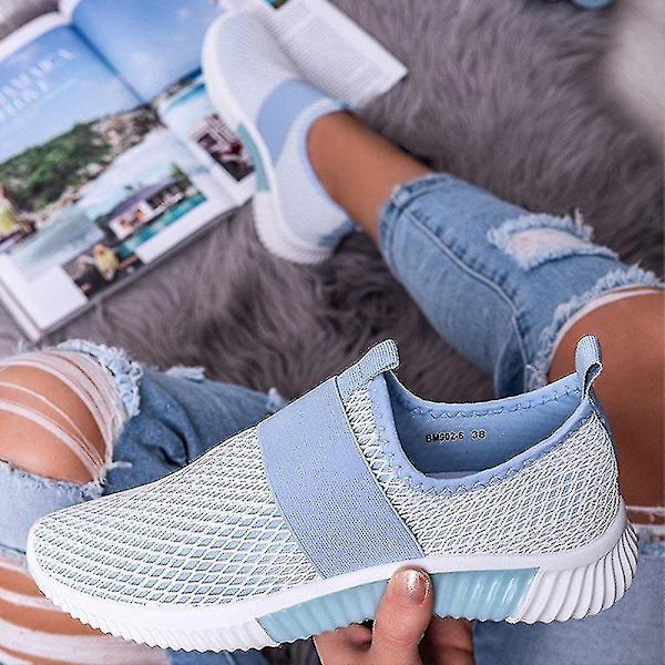 Dame Mesh Åndbare Træningssko Gym Slip On Sneakers Sports Sok Sko Light Blue EU 41
