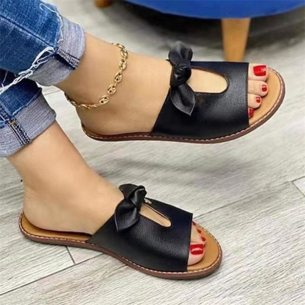 Dam Enfärgad Casual Sandaler PU Läder Andningsbara Tofflor Lämpliga För Camping Inomhus Promenader Black 37